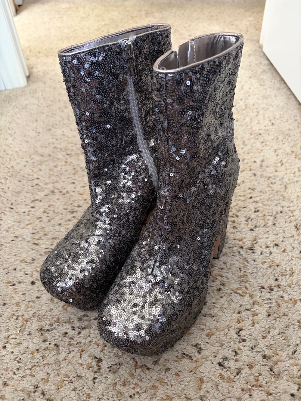 Sabrina Silver Sequin Platform Ankle Boots - Women's Glitter Booties